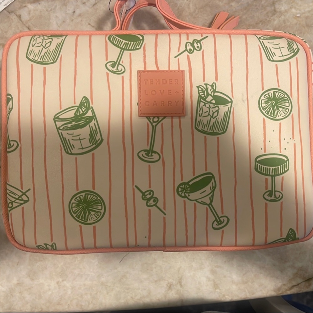 Cream and Green Cosmetic Bag